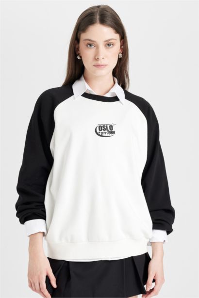 Sweat-shirt Ample à col rond avec imprimé