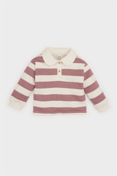Sweatshirt rayé à Col Polo et Coupe Régulière pour bébé Fille