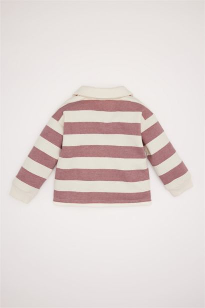 Sweatshirt rayé à Col Polo et Coupe Régulière pour bébé Fille