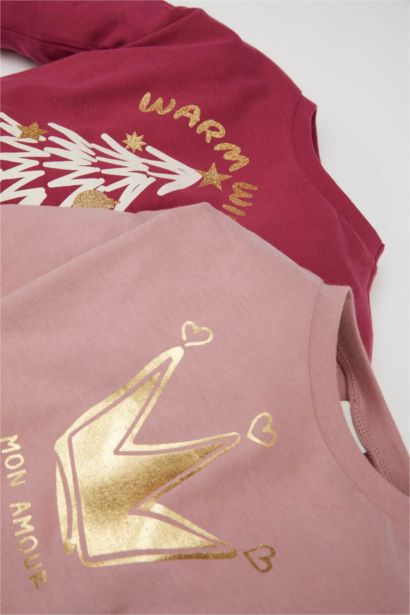 تيشيرت كم طويل الكريسماس قصة عادية برقبة مستديرة للبيبي بنت -  قطعتين