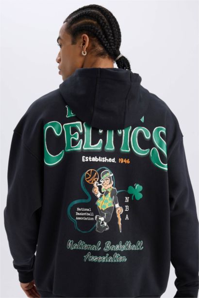 NBA Boston Celtics Oversize Geniş Kalıp Kapüşonlu Sırt Baskılı Kalın Sweatshirt