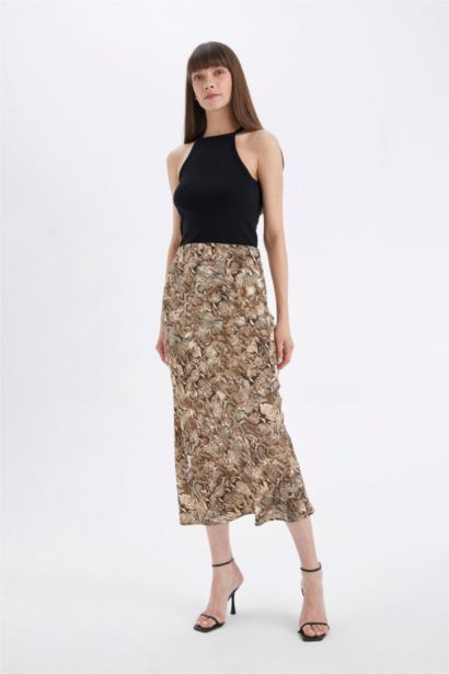 A Cut Snake Pattern Normal Waist Maxi Skirt