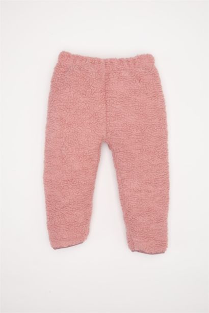 Kız Bebek 2'li Takım Pelüş Fermuarlı Dik Yaka Sweatshirt Beli Lastikli Alt