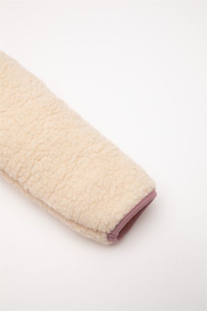 Kız Bebek 2'li Takım Pelüş Fermuarlı Dik Yaka Sweatshirt Beli Lastikli Alt