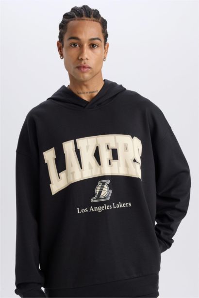 NBA Los Angeles Lakers Oversıze Kapüşonlu Skuba Dalgıç Kumaş Sweatshirt