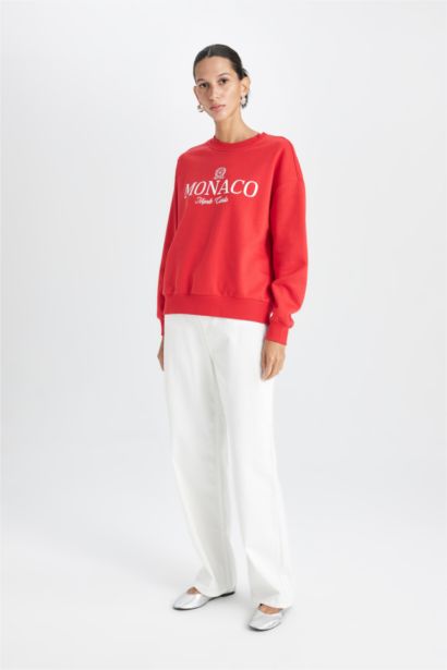 Sweatshirt rouge  imprimé à coupe décontractée et col rond