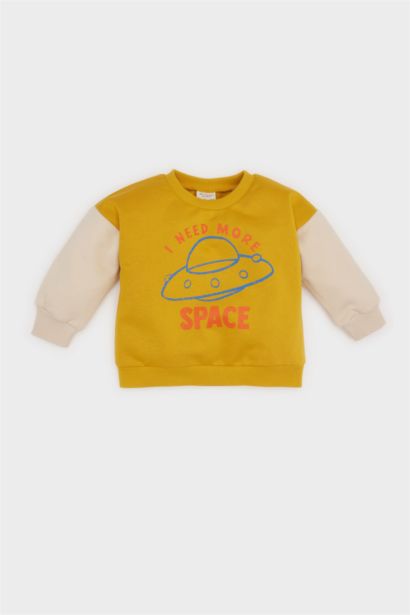 سويت شيرت قصة عادية بياقة مستديرة ببطانة ناعمة