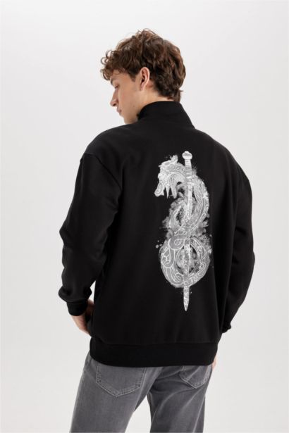 Vıkıngs Boxy Fıt Dik Yaka Baskılı Sweatshirt