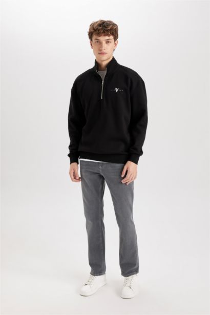 Vıkıngs Boxy Fıt Dik Yaka Baskılı Sweatshirt