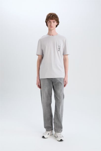 تيشيرت قطن قصة عادية مطبوع برقبة مستديرة من لوني تونز