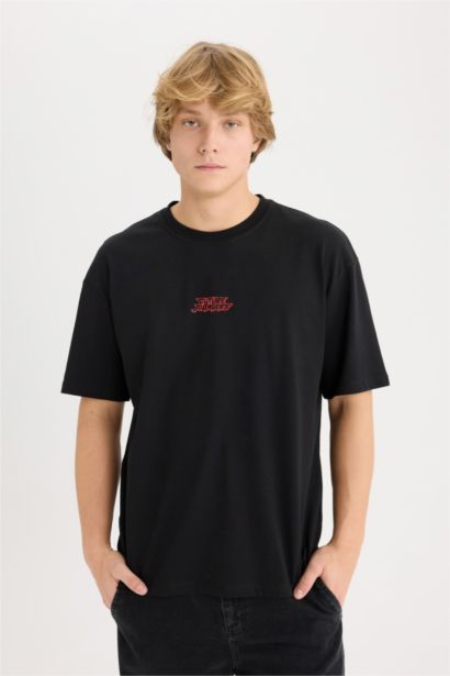 T-shirt boxy en coton imprimé au dos à col rond