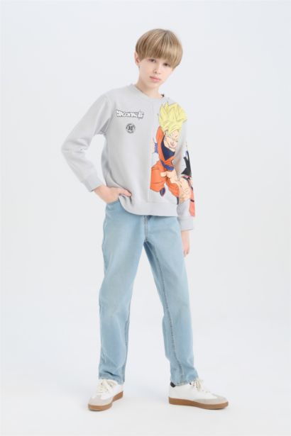 Erkek Çocuk Dragon Ball New Bisiklet Yaka Sırt Baskılı Sweatshirt