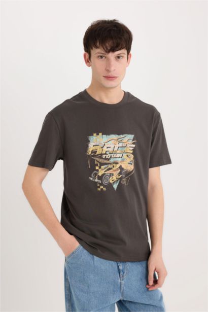 T-shirt en coton imprimé Hot Wheels à manches courtes et col rond