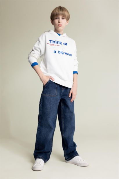 بنطلون اولادي وايد ليج جينز برجل عادية