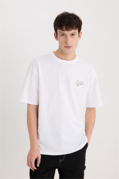 تيشيرت قطن نص كم اوفر سايز مطبوع برقبة مستديرة من هوت وييلز