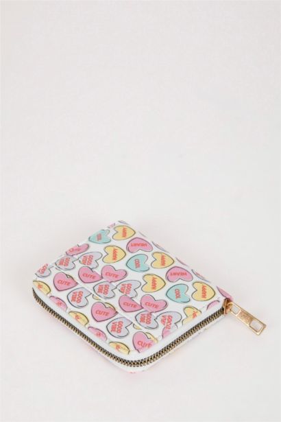 Kadın Kalp Desenli Suni Deri Cüzdan