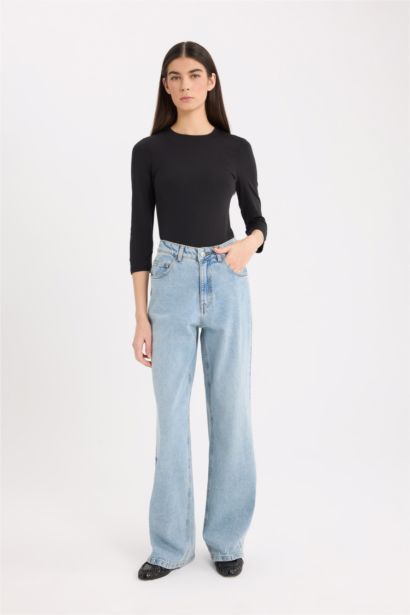 تيشيرت سادة ردن طويل قصة عادية بياخة مستديرة