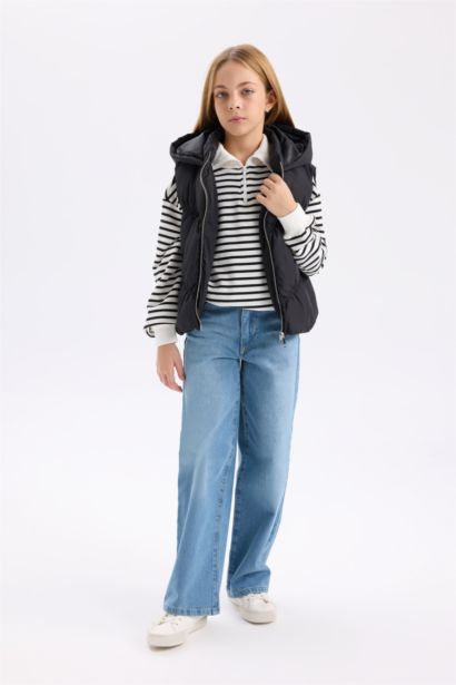 Su Geçirmez Kapüşonlu Fermuarlı Şişme Yelek Kız Çocuk