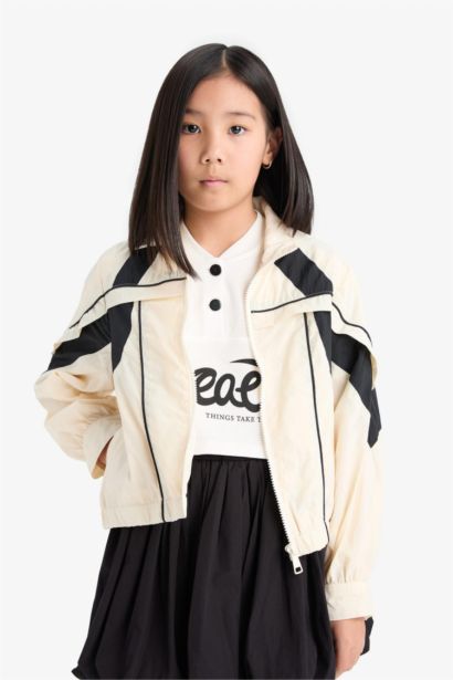 Su Geçirmez Kapüşonlu Fermuarlı Cepli Yağmurluk Kız Çocuk