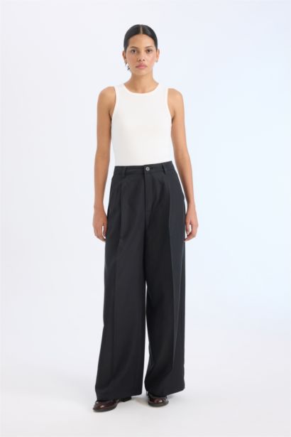 Wide Leg High Waist Long Modal Trousers