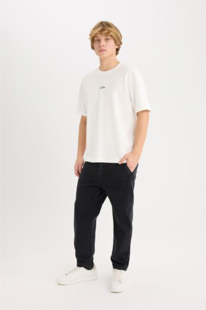 Boxy Fit Crew Neck Printed Short Sleeve T-Shirt