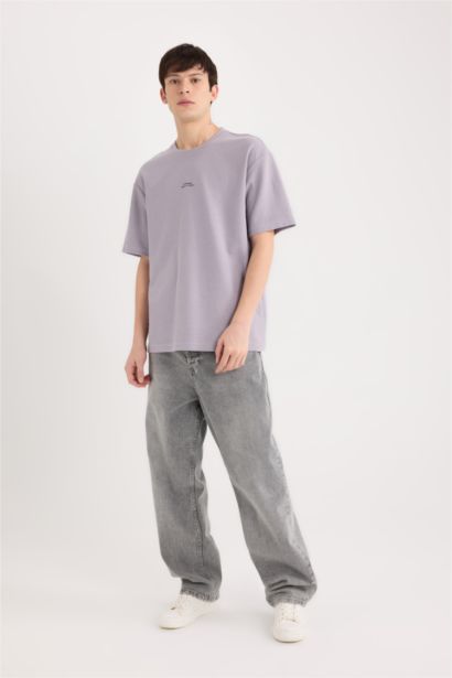 تيشيرت اوفر سايز نص كم برقبة مستديرة