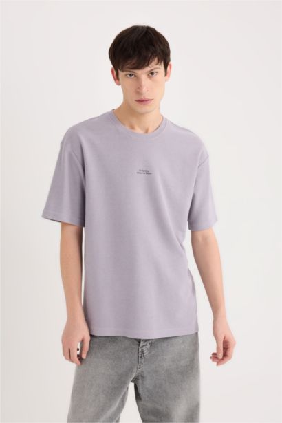 تيشيرت اوفر سايز نص كم برقبة مستديرة