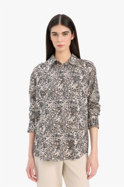 Regular Fit Shirt Collar Printed Long Sleeve Shirt