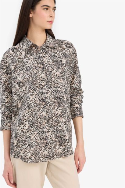 Regular Fit Shirt Collar Printed Long Sleeve Shirt