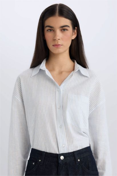 قميص ردن طويل اوفر سايز من مزيج الكتان