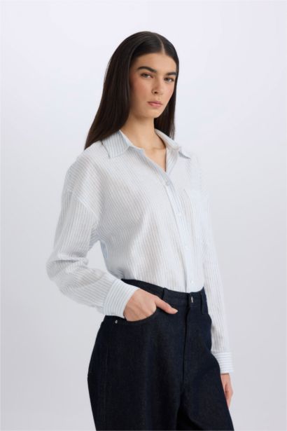 قميص ردن طويل اوفر سايز من مزيج الكتان