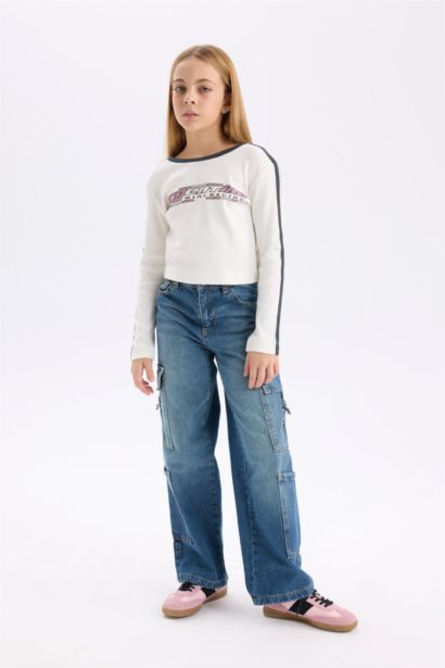 تيشيرت كم طويل مضلع مطبوع سليم فيت برقبة مستديرة