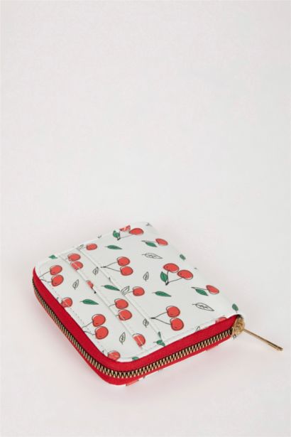 Kadın Kiraz Desenli Suni Deri Cüzdan