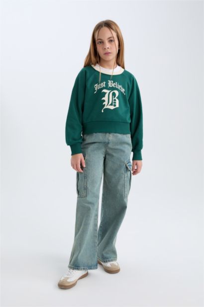 Girl Relax Fit Printed Soft Furry Inside Sweatshirt