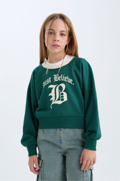 Girl Relax Fit Printed Soft Furry Inside Sweatshirt