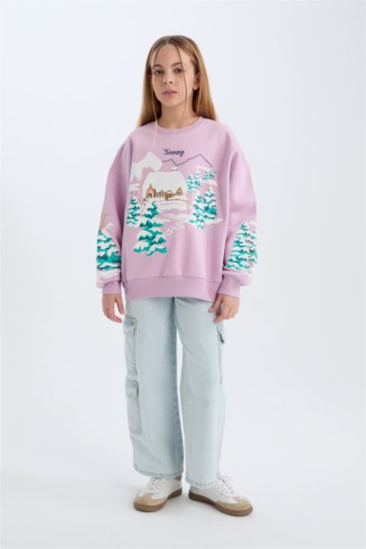 Sweatshirt Oversize pour fille avec imprimé à col rond