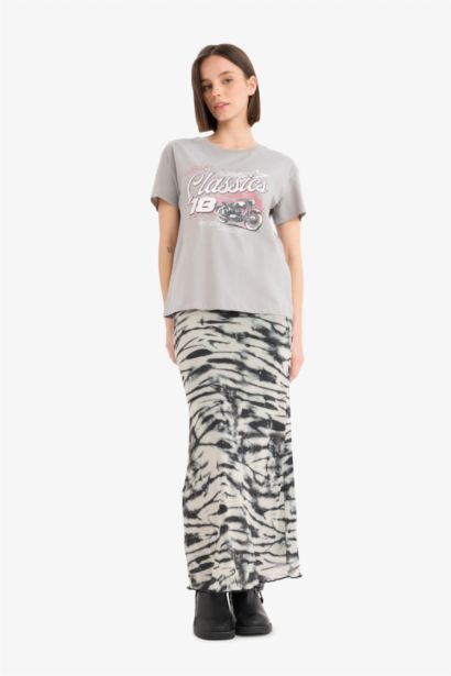 A Cut Patterned High Waist Cotton Lining Tulle Maxi Skirt