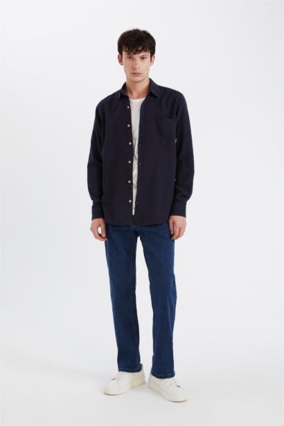 قميص قطن قصة عادية بكم طويل