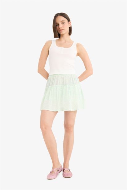 Floral Crinkle Viscose Normal Waist Mini Skirt