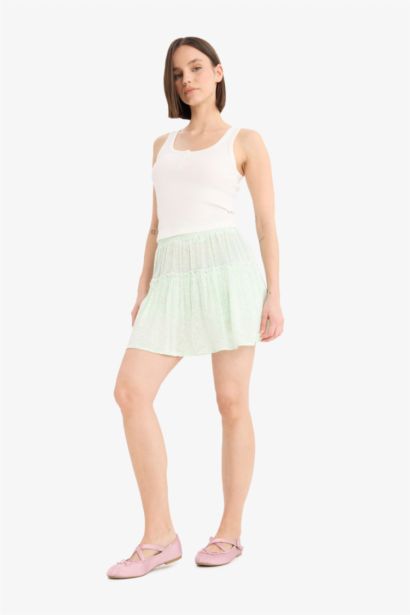 Floral Crinkle Viscose Normal Waist Mini Skirt