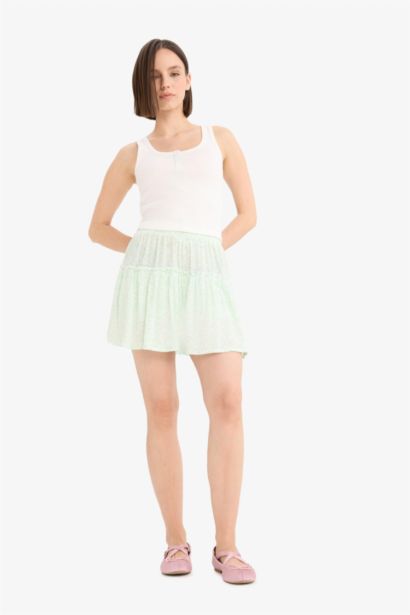 Floral Crinkle Viscose Normal Waist Mini Skirt