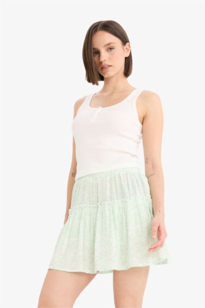 Floral Crinkle Viscose Normal Waist Mini Skirt