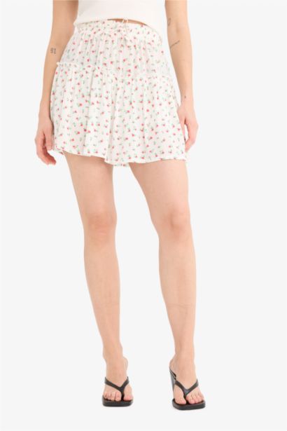 Mini Jupe fleurie taille normale en viscose froissée