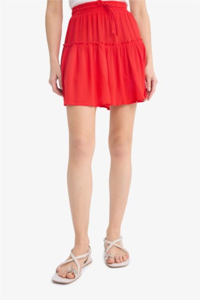 Crinkle Viscose Cotton Lined Normal Waist Mini Skirt