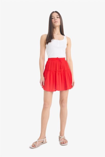 Crinkle Viscose Cotton Lined Normal Waist Mini Skirt