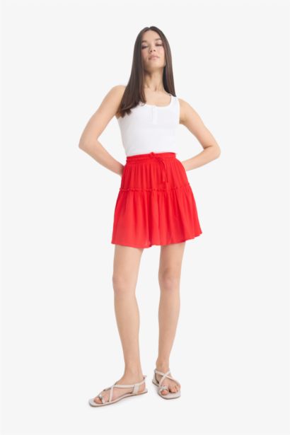 Crinkle Viscose Cotton Lined Normal Waist Mini Skirt