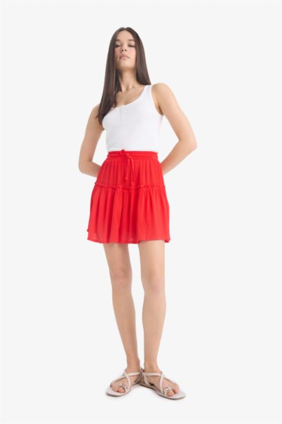 Crinkle Viscose Cotton Lined Normal Waist Mini Skirt