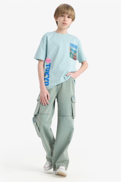 Beli Lastikli Kargo Cepli Düz Paça Jean Pantolon Erkek Çocuk