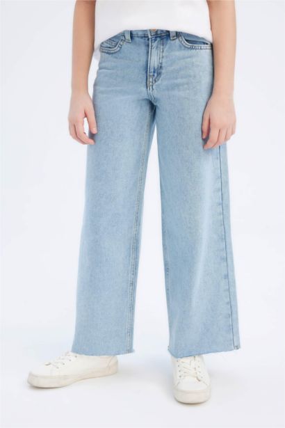 بنطلون جينز بناتي وايد ليج برجل واسع