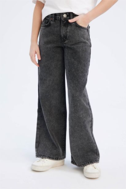 Wide Leg Geniş Bol Paça Pamuklu Jean Pantolon Kız Çocuk